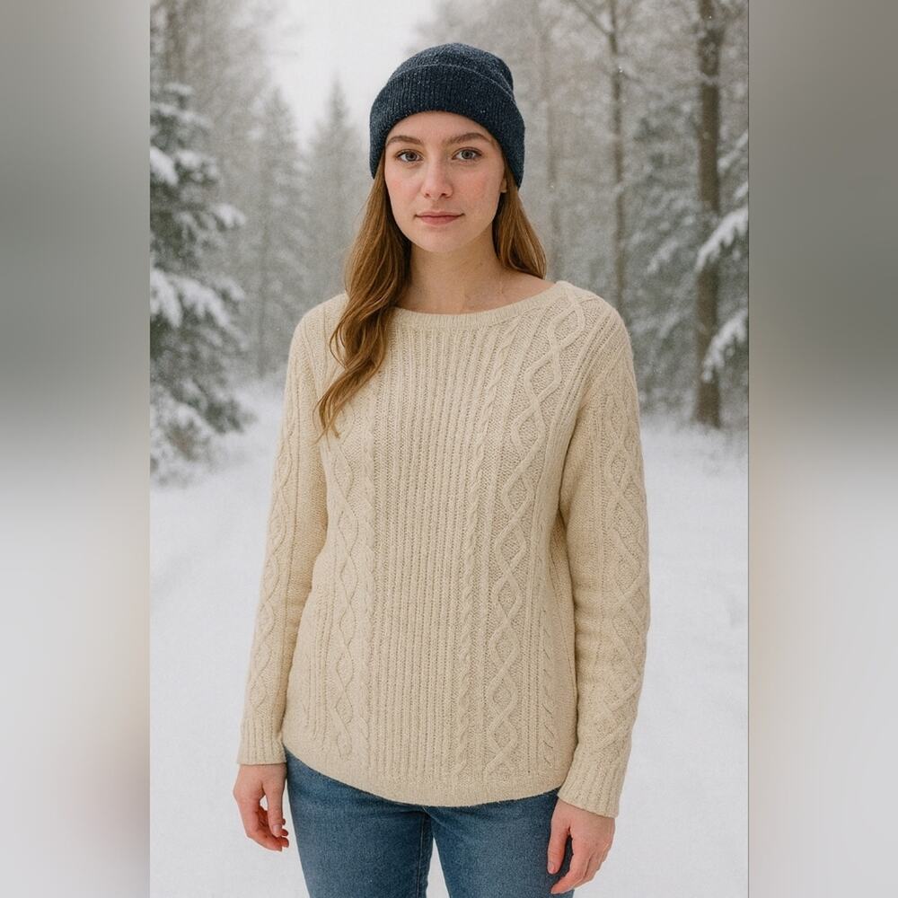 Jeanne Pierre Elegant Cream Cable Knit Sweater Sz.L #1934